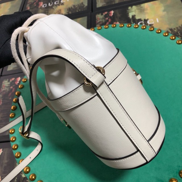 Gucci經典款女包 602118 古馳Gucci1955馬銜扣水桶包 Gucci白色全皮單肩背包  gqy2724